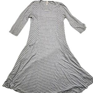 Orange Creek Gray Striped A-Line Swing Midi Dress 3/4 Sleeves Size M - Pockets!